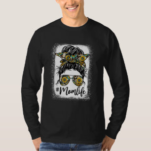 Bleached Mum Life Sunflower Mum Life Leopard Messy T-Shirt