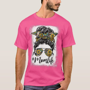 Bleached Mum Life Sunflower Mum Life Leopard Messy T-Shirt