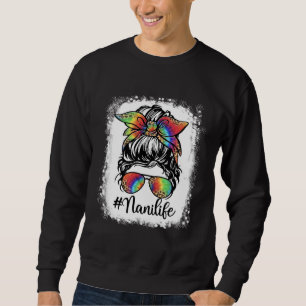 Bleached Nani Life Messy Bun Girl Leopard Cute Mot Sweatshirt