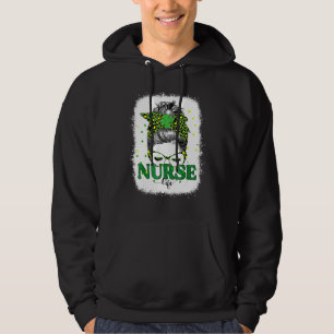 Bleached Nurse Life Messy Bun Leopard St Patricks Hoodie