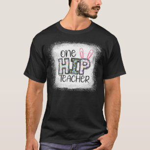 Bleached one hip TEACHER bunny Easter day leopard T-Shirt