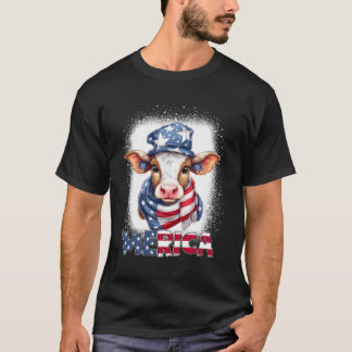 Bleached Patriotic Cow 4Th Of July Fireworks Moori T-Shirt