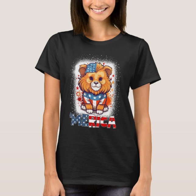 Bleached Patriotic Lion 4th of July Fireworks Meri T-Shirt (Front)