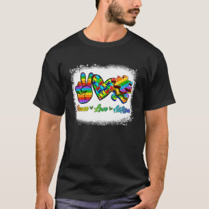 Bleached Peace Love Autism Awareness Pop It Fidget T-Shirt