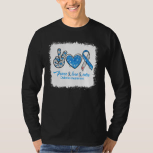 Bleached Peace Love Cure Blue Grey Ribbon Diabetes T-Shirt