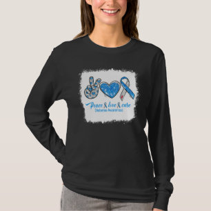 Bleached Peace Love Cure Blue Grey Ribbon Diabetes T-Shirt