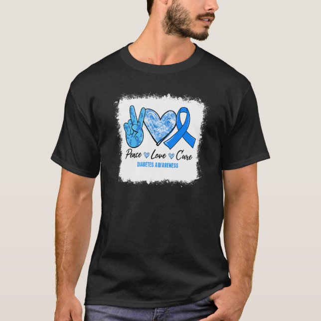 Bleached Peace Love Cure Blue Ribbon Diabetes Awar T-Shirt (Front)
