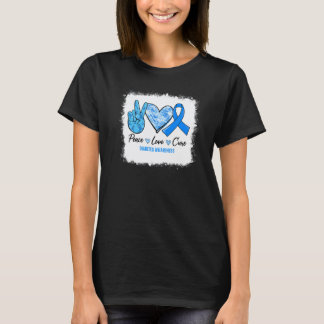 Bleached Peace Love Cure Blue Ribbon Diabetes Awar T-Shirt