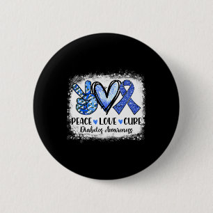 Bleached Peace Love Cure Grey Blue Ribbon Diabetes 6 Cm Round Badge