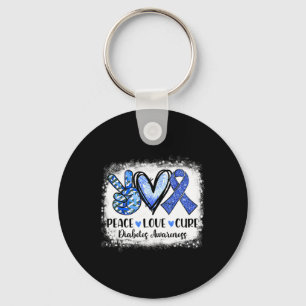 Bleached Peace Love Cure Grey Blue Ribbon Diabetes Key Ring
