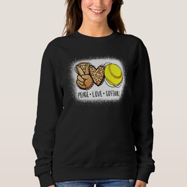 Bleached Peace Love Softball Mum Leopard Print Mot Sweatshirt (Front)