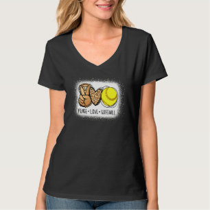 Bleached Peace Love Softball Mum Leopard Print Mot T-Shirt