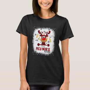 Bleached PICU Nurse Reindeer Christmas Xmas PICU L T-Shirt