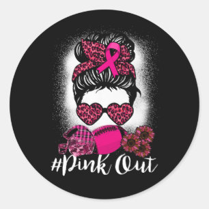 Bleached Pink Out Football Mum Messy Bun Pink Brea Classic Round Sticker