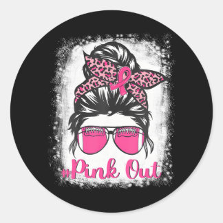 Bleached Pink Out Football Mum Messy Bun Pink Classic Round Sticker