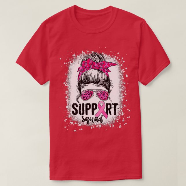 Bleached Pink Ribbon Support Squad Awareness T-Shirt (Design Front)