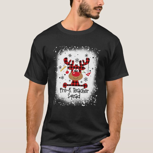 Bleached Pre-K Teacher Squad Reindeer Funny Christ T-Shirt (Front)