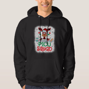 Bleached Reindeer Plaid Santa Hat PICU Squad Nurse Hoodie