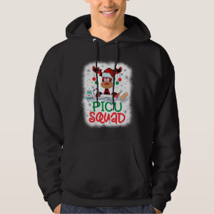 Bleached Reindeer Plaid Santa Hat PICU Squad Nurse Hoodie
