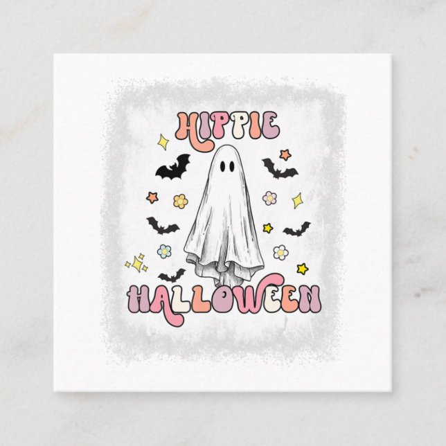Bleached Retro Hippie Halloween Ghost Boo Spooky H Square Business Card (Front)