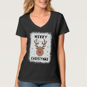Bleached Rudolph Red Nose Reindeer Face Merry Chri T-Shirt
