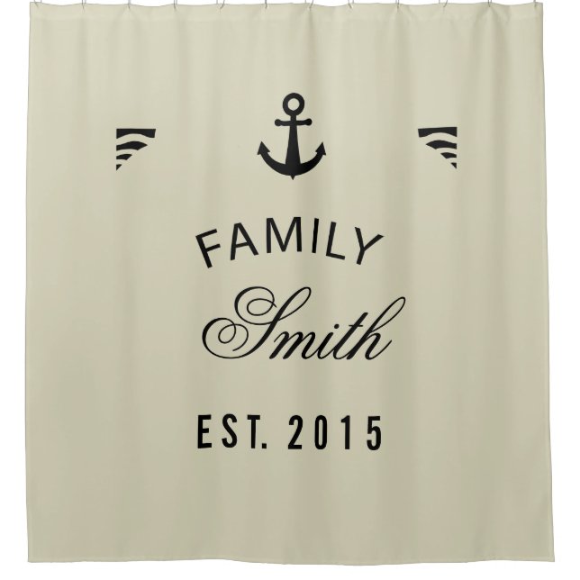 Bleached Sand Family Name Anchor Personalised Shower Curtain (Front)