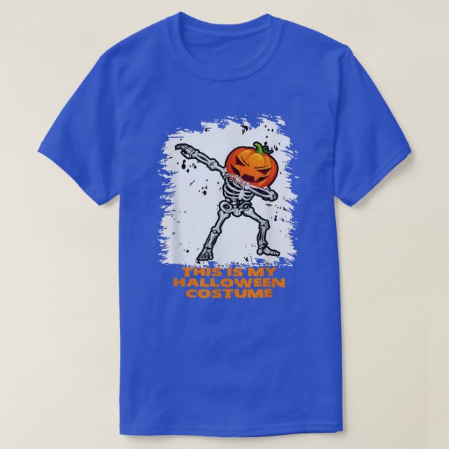 Bleached Skeleton Pumpkin Head Funny Halloween Cos T-Shirt (Design Front)