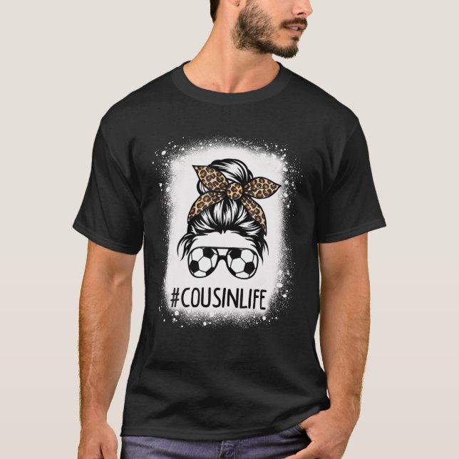 Bleached Soccer Cousin Life Leopard Messy Bun Moth T-Shirt (Front)