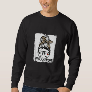 Bleached Soccer Mum Life Leopard Bow Messy Bun Gam Sweatshirt