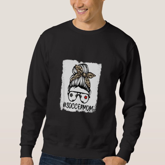 Bleached Soccer Mum Life Leopard Bow Messy Bun Gam Sweatshirt (Front)