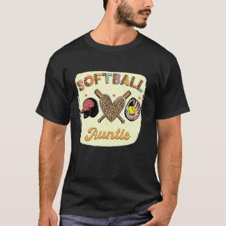 Bleached Softball Auntie Leopard Heart Aunt Mother T-Shirt