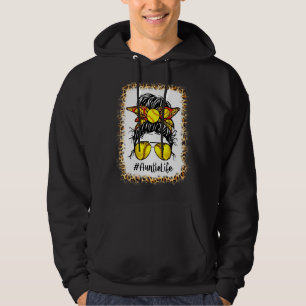 Bleached Softball Auntie Life Messy Bun Game Day M Hoodie