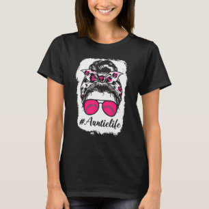 Bleached Softball Auntie Life Pink Leopard Messy B T-Shirt