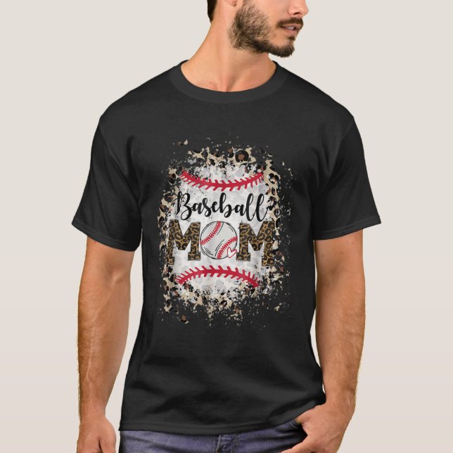 Bleached Softball Baseball Mum Leopard Tee Mother  (Front)
