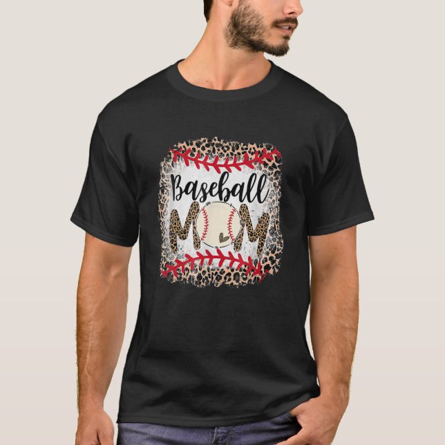 Bleached Softball Baseball Mum Leopard Tee Mother' (Front)