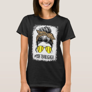 Bleached Softball Gaga Life Leopard Messy Bun Moth T-Shirt