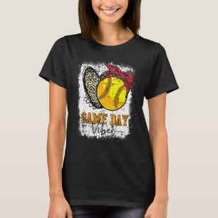 Bleached Softball Game Day Vibes Leopard Heart Hea T-Shirt