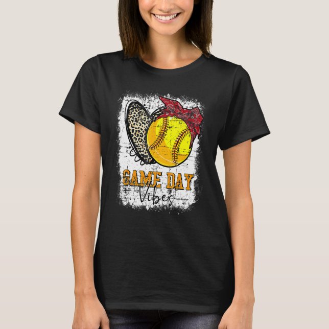 Bleached Softball Game Day Vibes Leopard Heart Hea T-Shirt (Front)