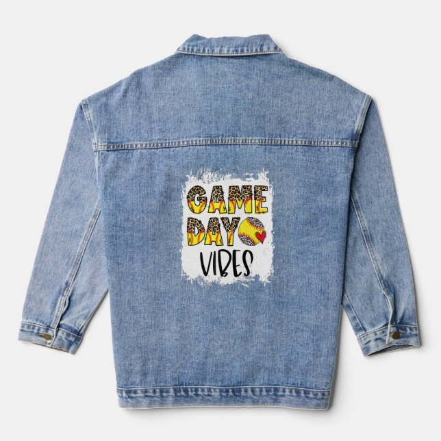 Bleached Softball Game Day Vibes Softball Season O Denim Jacket (Back)