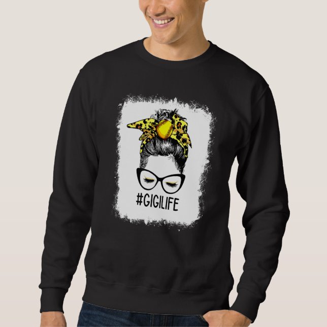 Bleached Softball Gigi Life Leopard Messy Bun Moth Sweatshirt (Front)