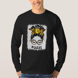 Bleached Softball Gigi Messy Bun Game Day Mothers T-Shirt