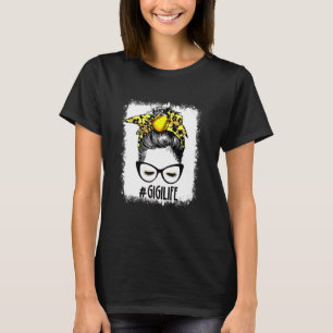 Bleached Softball Gigi Messy Bun Game Day Mothers  T-Shirt