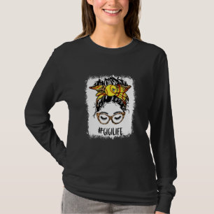 Bleached Softball Gigi Messy Bun Game Day Mothers T-Shirt