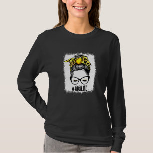 Bleached Softball Gigi Messy Bun Game Day Mothers T-Shirt