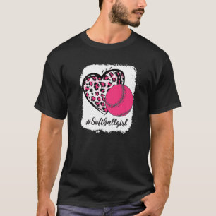 Bleached Softball Girl Pink Leopard Print Heart Me T-Shirt