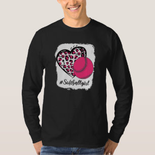 Bleached Softball Girl Pink Leopard Print Heart Me T-Shirt