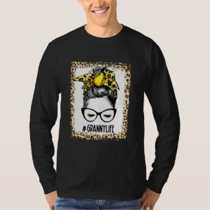 Bleached Softball Granny Messy Bun Game Day Mother T-Shirt