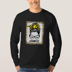 Bleached Softball Granny Messy Bun Game Day Mother T-Shirt