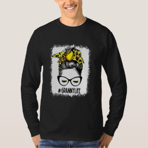 Bleached Softball Granny Messy Bun Game Day Mother T-Shirt