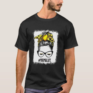 Bleached Softball Mama Messy Bun Game Day Mothers T-Shirt